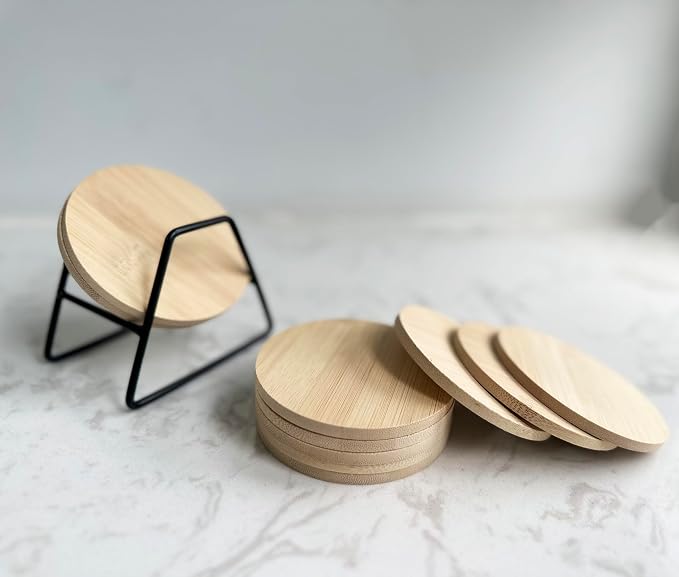 Set of 10 Bamboo Wood Coasters, Bamboo Drink Coaster - Image 5