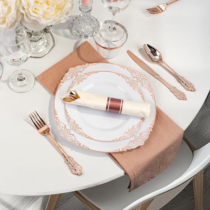 Bestluck 350PCS Rose Gold Disposable Dinnerware - Image 5