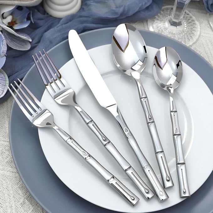 Silverware Set 20-Piece Bamboo Pattern Service - Image 6