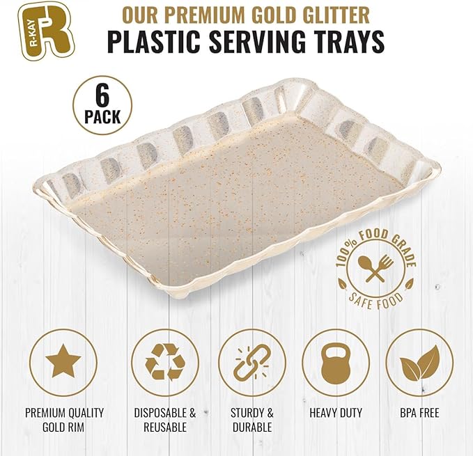 6 Pack Gold Glitter Plastic Serving Trays - Image 6