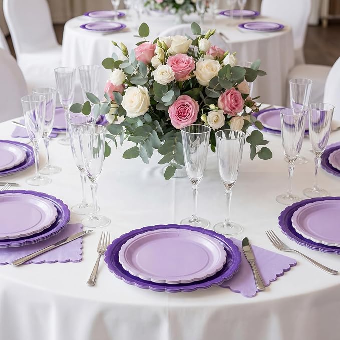 110 Pcs Purple Plates and Napkins Tableware Set Serve 25 Guests Includes - Image 6