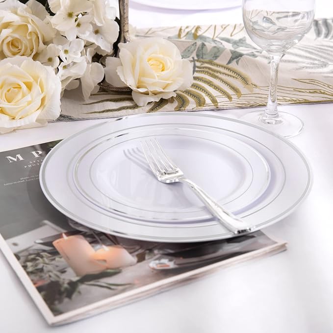 60 Pcs Silver Plastic Plates, Premium Silver Disposable Plates | Plastic Plates - Image 3