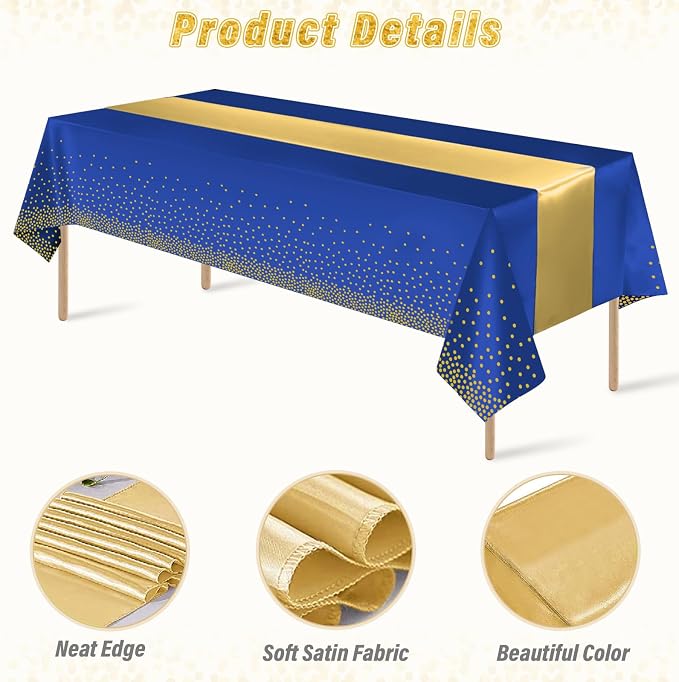 24 Pack Blue and Gold Tablecloth and Table Runner Party Decorations, Royal Blue - Image 3
