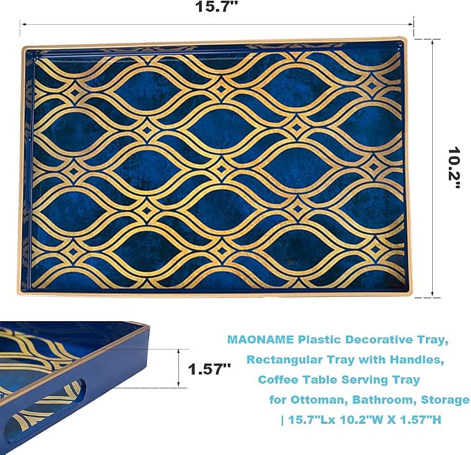 Blue Decorative Tray with Handles, Plastic Serving Tray - Image 7