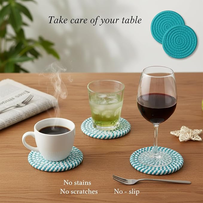 Drink Coasters Set of 8 with Holder, Cotton Woven | Absorbent cotton woven - Image 3