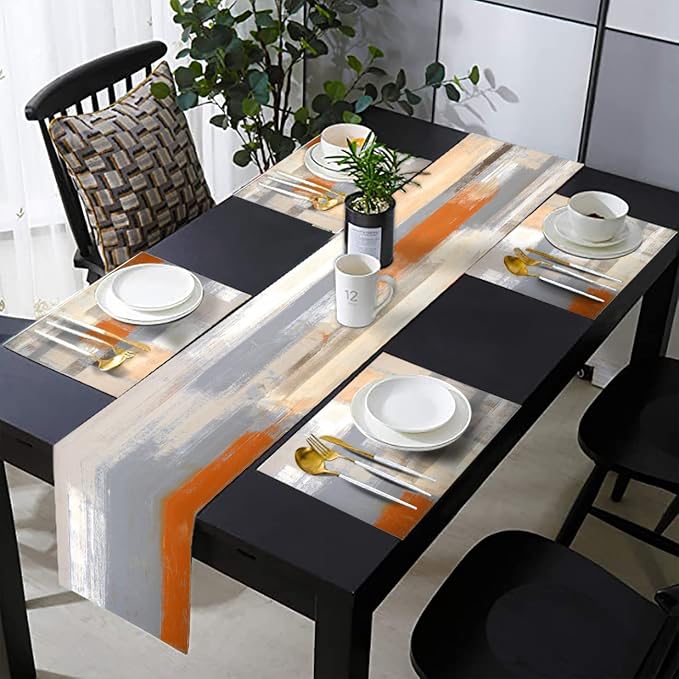 Orange and Brown Abstract Modern Table Runner by TQFZP