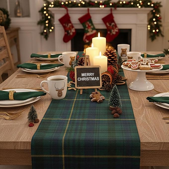 Gilprop 6 Pcs 72 x 13'' Tartan Plaid Bear Babyshower Table Runner Vintage - Image 5