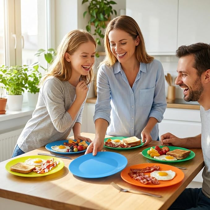 AOYITE 10 inch Plastic Plates Reusable Set 12, BPA Free Kids Plate Rainbow | - Image 6
