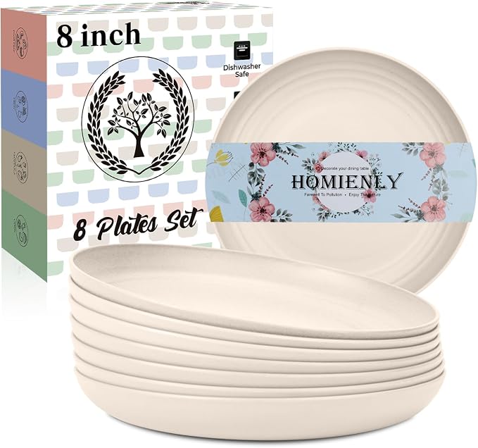 Dessert Plates - 8 Inch Wheat Straw Plates Set, Dinner Plates Set of 8 by HOMIENLY