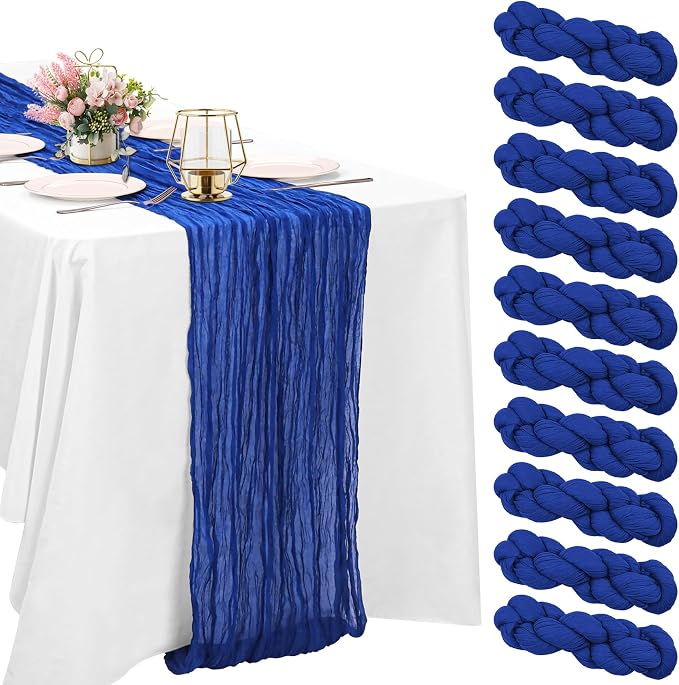 10 Pack Royal Blue Cheesecloth Table Runner 6FT Boho Gauze Fabric Table Runner by HAISIWLKJ