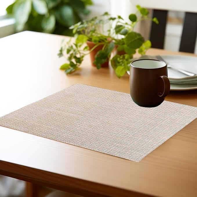 PIGCHCY Beige Placemats Set of 4 Vinyl PVC Durable Place Mats - Image 4