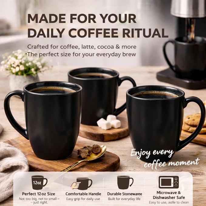 AmorArc 12oz Coffee Mugs Set of 6, Large Coffee Mugs - Image 3