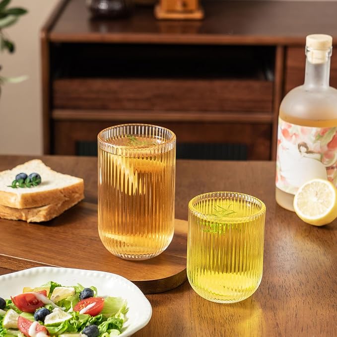 Ribbed Drinking Glasses 8pcs, Rocks Drinking Glasses 12oz and 10oz, Tumbler - Image 8