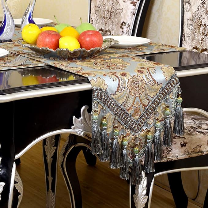 Embroidered Table Runner, Modern Jacquard Fabric Damask by OZXCHIXU