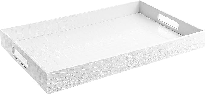 Home Redefined 17.5"x12" White Glossy Crocodile Faux Leather Serving Tray by HomeRedefined