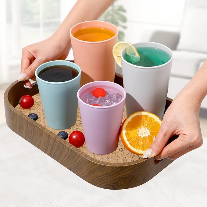 HEYCOME Set of 12 Wheat Straw Cups, Reusable Plastic Cups Sets, Water Glasses - Image 7