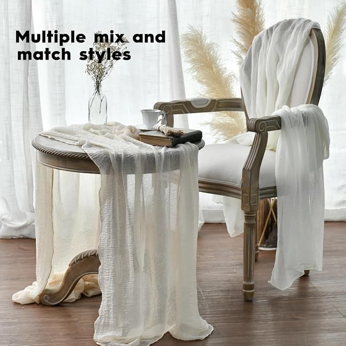 Artoid Mode Boho Cheesecloth Gauze Ivory Wedding Table Runner, 120 Inch - Image 4