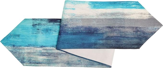 Turquoise and Grey Table Runner, Teal Abstract Modern Art Burlap Table Runners - Image 3