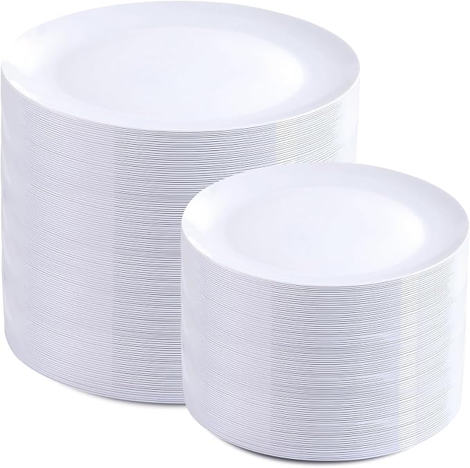 PULOTE 200 Pieces White Plastic Plates Disposable by PULOTEpartywareWesupplyproductsandyouenjoylife