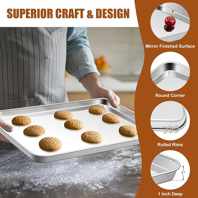 TeamFar Baking Sheet, Cookie Sheets Baking Pans Set of 3, 17.6/16/12.5 Inch | - Image 3