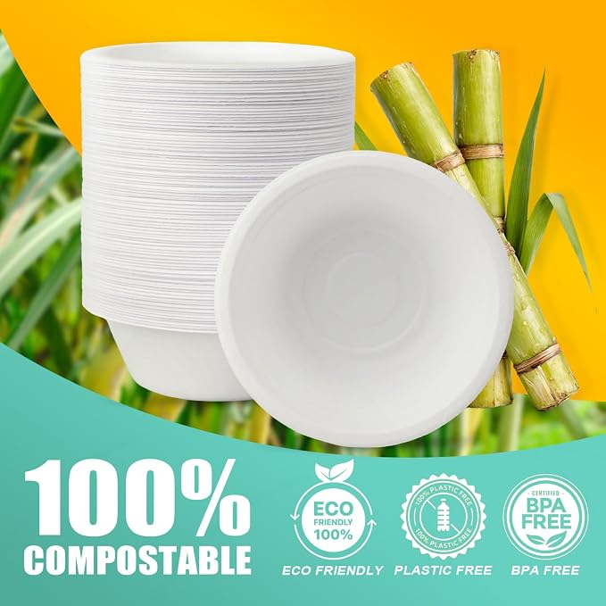 JINVOGREEN 100 Count 12 oz Paper Bowls, Disposable Compostable Bowls, Heavy - Image 7