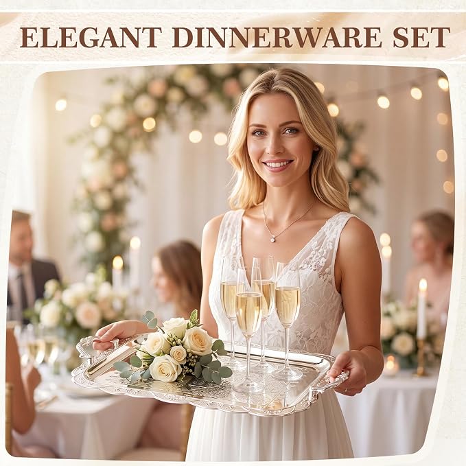 4 Pack Serving Tray with Handles 15.2 x 12.2 Inch Large Metal Plate Floral - Image 5