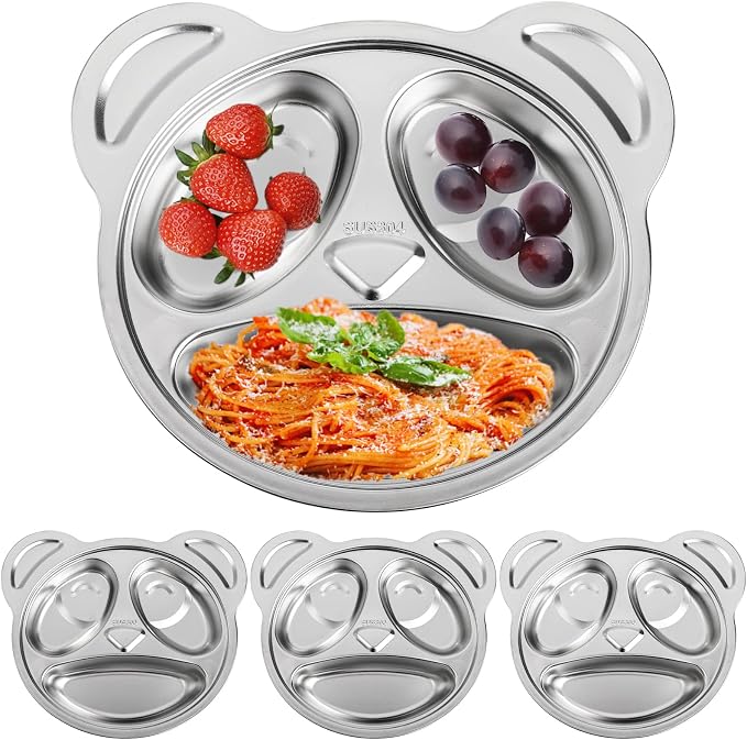Lyellfe Set of 4 Stainless Steel Divided Plates, Cute Panda Shape | Unbreakable by Lyellfe