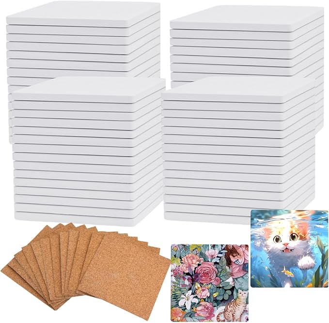 60 Pcs Ceramic Tiles for Crafts White Ceramic Coasters for Crafts Blank by COYMOS