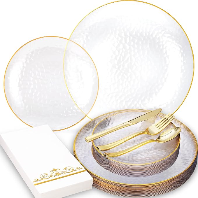 150 Pcs Clear Plastic Dinnerware Set, Disposable Plates by BONSINY
