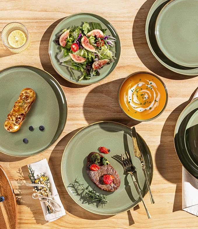 Ceramic Dinnerware Set for 4, 16-Piece Plates and Bowls Set | Lightweight - Image 4