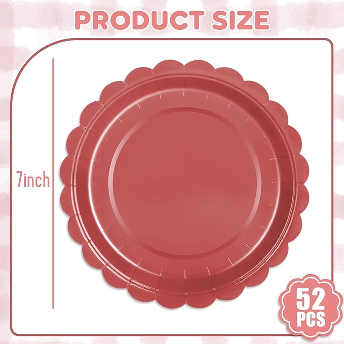 52 Pcs Red Paper Plates 7 Inch Scalloped Dessert Plates - Image 2