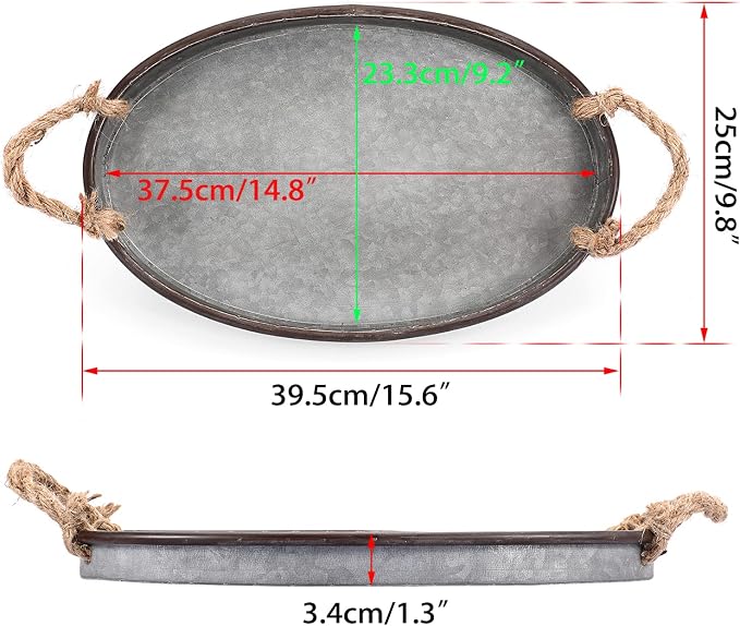 Hipiwe Galvanized Metal Iron Tray Farmhouse Serving Trays - Image 6