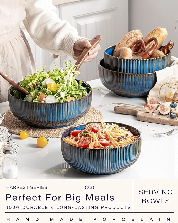 getstar Large Serving Bowls, Ceramic Salad Bowl Set of 2, Microwave and - Image 2