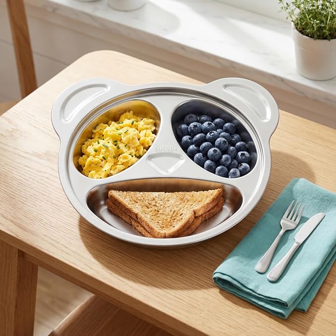 Lyellfe Set of 4 Stainless Steel Divided Plates, Cute Panda Shape | Unbreakable - Image 7