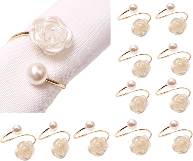 12Pcs Napkin Rings Pearl Napkin Holder Rose Napkin Buckles by Sheliky
