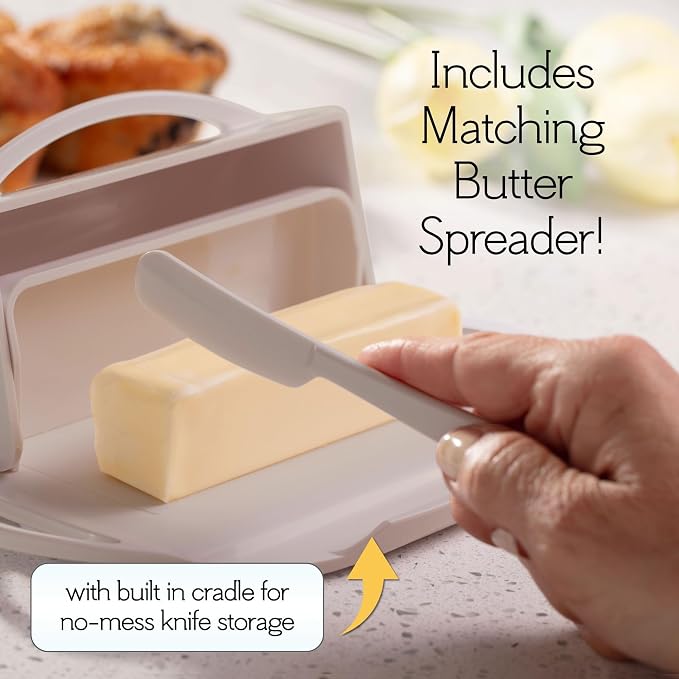Flip Top Butter Dish with Attached Lid & Matching Knife, 2 Pack - Image 3