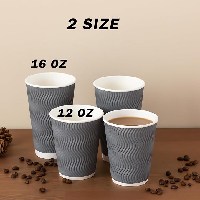 Clawsoff 120 Pack 12 oz Coffee Cups Disposable Insulated Paper Cup Gray | - Image 6