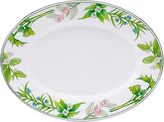 Golden Rabbit Enamelware Oval Platter, 12 x 16in, Herbs | 12 x 16in by GoldenRabbitEnamelware