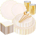 LIYH 210Pcs Ivory Scalloped Plastic Plates, Elegant Platos Desechables Elegantes by LIYHLoveinyourheart