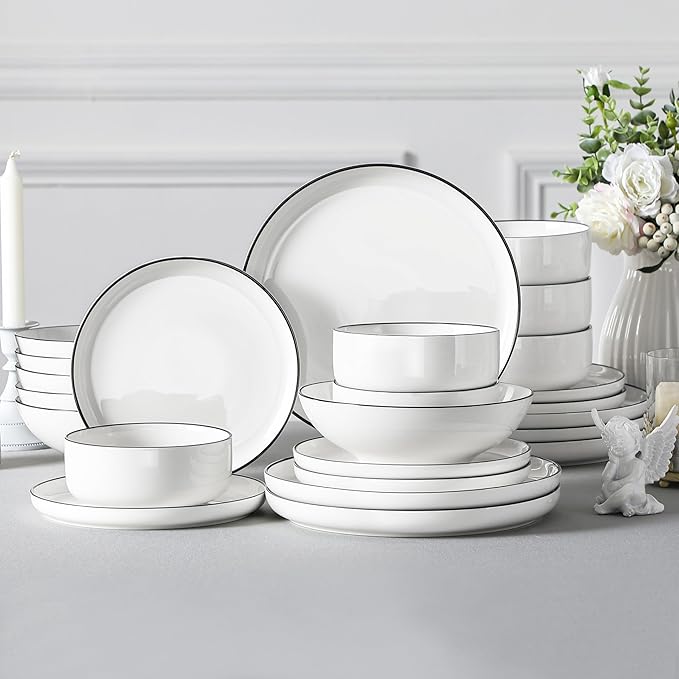 MALACASA 24 Pcs Porcelain Plates and Bowls Sets, Dinnerware Set - Image 6