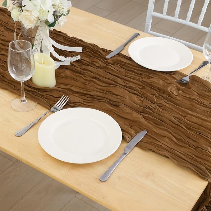 1 Pack Light Brown Cheesecloth Table Runner 120 Inch Boho Wedding Decor | - Image 7