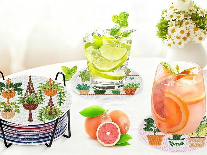 8 PCS Plant Diamond Art Coasters Kits | Diamond Paintings Coasters - Image 8