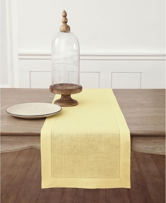 Solino Home 100% Linen Table Runner Yellow, Classic Hemstitch 14 x 90 in | by SolinoHome