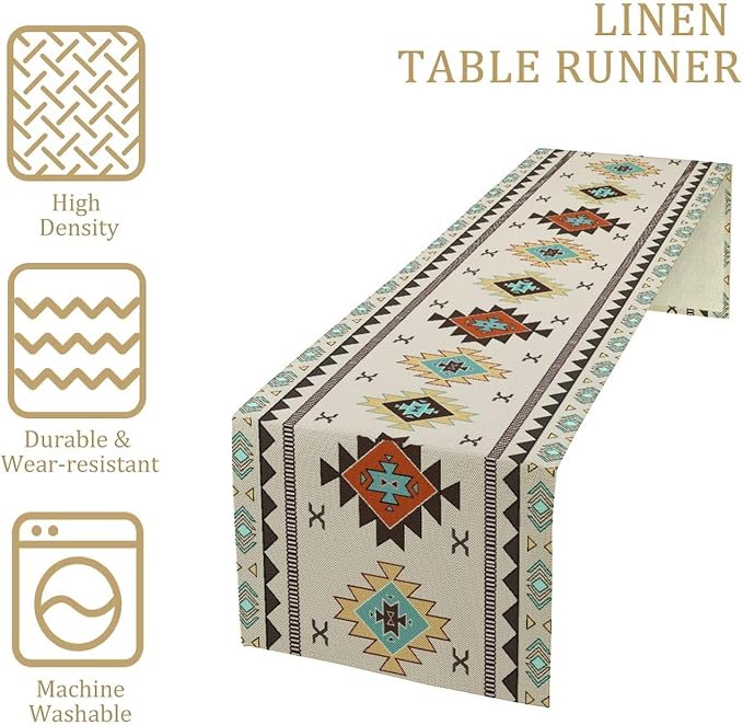 Aztec Southwest Table Runner, Ethnic Style Design Geometric Table Runners Table - Image 4