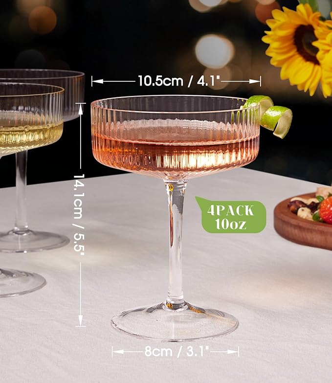Martini Glasses Set of 4, 10oz Coupe Cocktail Glasses - Image 4