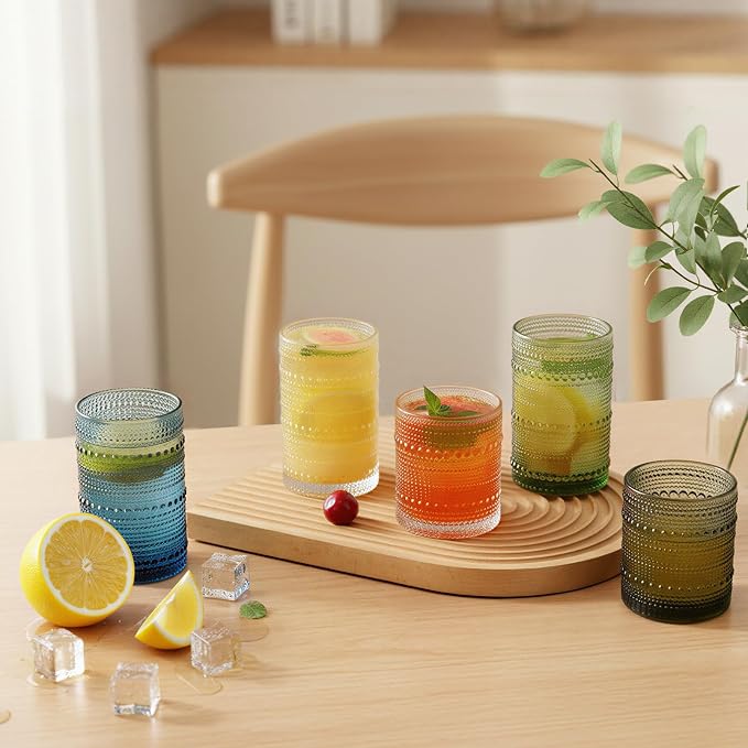 Moretoes12 Pack 12 Oz Green Hobnail Drinking Glasses Set, Water Glass Cups | - Image 7