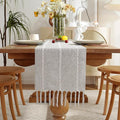 Wracra Rustic Linen Table Runner, Light Grey Table Runners 108 inches Long | by Wracra