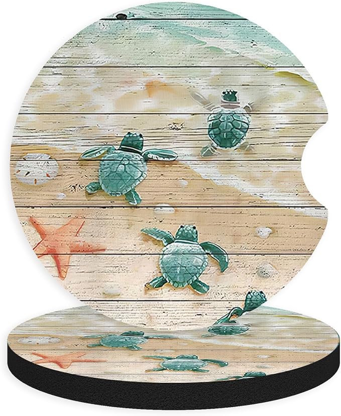 2pcs Cute Sea Turtles Car Coasters, Absorbent Universal neoprener Cup Holder by Unknown