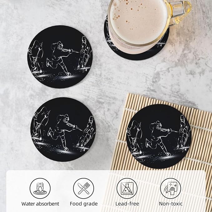 Ice Hockey Coasters Set of 4, Absorbent Ceramic Drink Coasters Cup Mat - Image 5