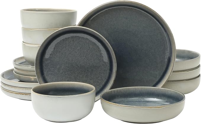 Gibson Elite Sunveil 16 Piece Plates and Bowls Reactive Glaze Round Dishes by GibsonHomewares